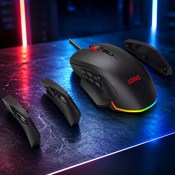 New Arrival Gaming Mouse Professional Edition 24000 DPI Wired E-sports Mouse With Exchangeable Side Buttons RGB Light
